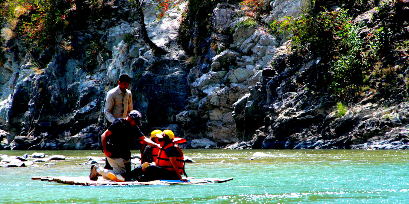 Raft ride to approach the lodge